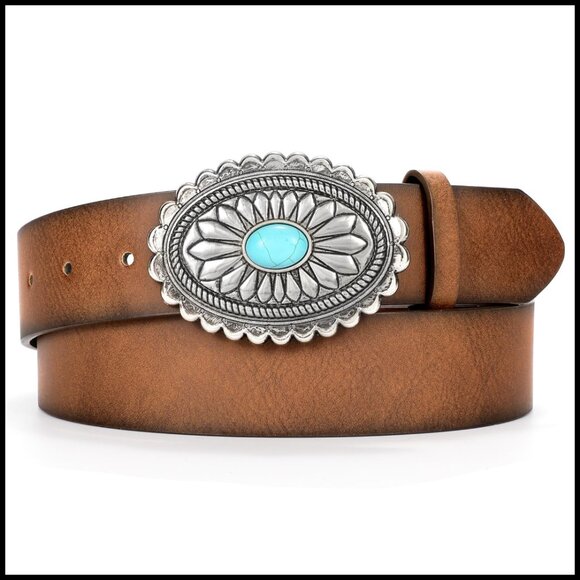 Accessories - Vintage Western Leather Belt Concho Buckle Adjustable Boho Cowgirl Style